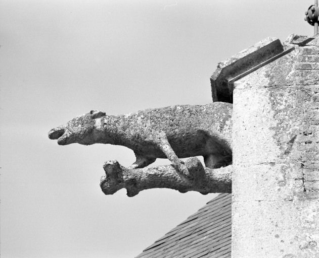 Gargouille sur le contrefort de l'angle formé par la chapelle droite et le choeur. © Jean-Luc Duthu / Région Bourgogne-Franche-Comté, Inventaire du patrimoine - 1987