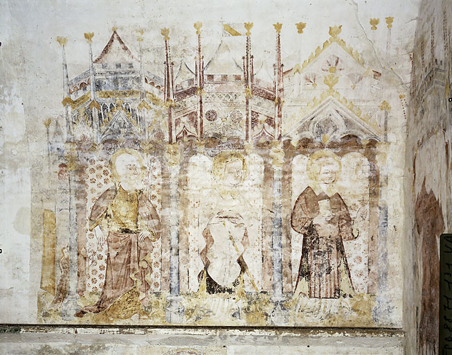 Mur Nord : saint Paul et donateur, saint Denis (?) et saint Laurent. © Michel Thierry / Région Bourgogne-Franche-Comté, Inventaire du patrimoine - 1988