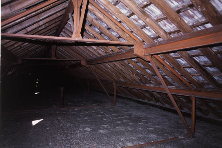 Combles : structure métallique et tuiles plates mécaniques de Saint-Romain. © Jean-Luc Duthu / Région Bourgogne-Franche-Comté, Inventaire du patrimoine - 2004