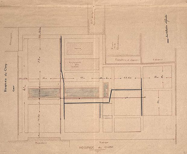 Plan partiel de l'Hôtel-Dieu, 1950. © Michel Thierry / Région Bourgogne-Franche-Comté, Inventaire du patrimoine - 2005
