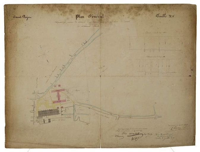 Hôtel-Dieu : vue d'ensemble de l'aménagement du site (Hôtel-Dieu et pavillon Dormois) projet, 1847. © Michel Thierry / Région Bourgogne-Franche-Comté, Inventaire du patrimoine - 2005