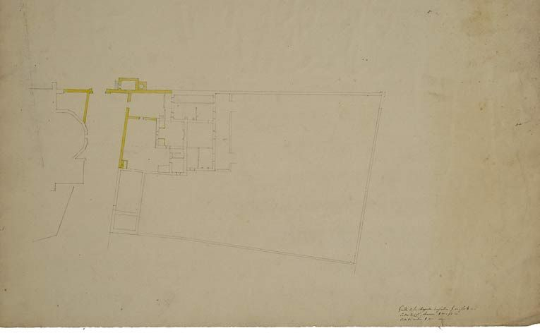 Hôtel-Dieu : plan simplifié relatif à l'implantation de la grille de la chapelle. © Michel Thierry / Région Bourgogne-Franche-Comté, Inventaire du patrimoine - 2005