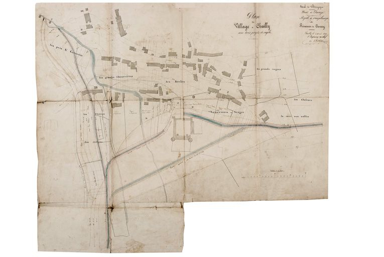 "Plan du village de Chailly avec trois projets de rigoles". 1830 (Archives départementales de la Côte-d'Or, Dijon) © Jean-Luc  Duthu (reproduction) / Région Bourgogne-Franche-Comté, Inventaire du patrimoine - 2007 "Plan du village de Chailly avec trois projets de rigoles". 1830 (Archives départementales de la Côte-d'Or, Dijon) © Jean-Luc  Duthu (reproduction) / Région Bourgogne-Franche-Comté, Inventaire du patrimoine - 2007