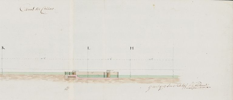 Ce plan présente un profil de la Seille à Cuisery. Il fait partie d'un ensemble de quatre plans, ratifiés par les Etats de Bourgogne, datés de 1793, et portant la signature de l'ingénieur Guillemot, en charge d'une partie des travaux de canalisation… © Jean-Luc  Duthu (reproduction) / Région Bourgogne-Franche-Comté, Inventaire du patrimoine - 2010