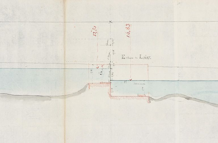 La Seille, profil en long. Daté de 1815. Détail de l'écluse de Loisy. (Archives VNF-direction territoriale Centre-Bourgogne ; subdivision de Montceau-les-Mines) © Jean-Luc  Duthu (reproduction) / Région Bourgogne-Franche-Comté, Inventaire du patrimoine - 2010