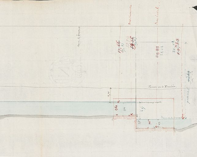 La Seille, profil en long. Daté de 1815. Détail de l'écluse de La Truchère. (Archives VNF-direction territoriale Centre-Bourgogne ; subdivision de Montceau-les-Mines) © Jean-Luc  Duthu (reproduction) / Région Bourgogne-Franche-Comté, Inventaire du patrimoine - 2010