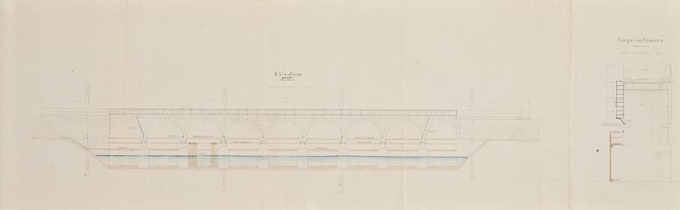 Construction de l'usine-moulin de La Truchère. Plan de l'usine et du barrage, élévation et coupe. Détail. (Archives VNF-direction territoriale Centre-Bourgogne ; subdivision de Montceau-les-Mines) © Jean-Luc  Duthu (reproduction) / Région Bourgogne-Franche-Comté, Inventaire du patrimoine - 2010