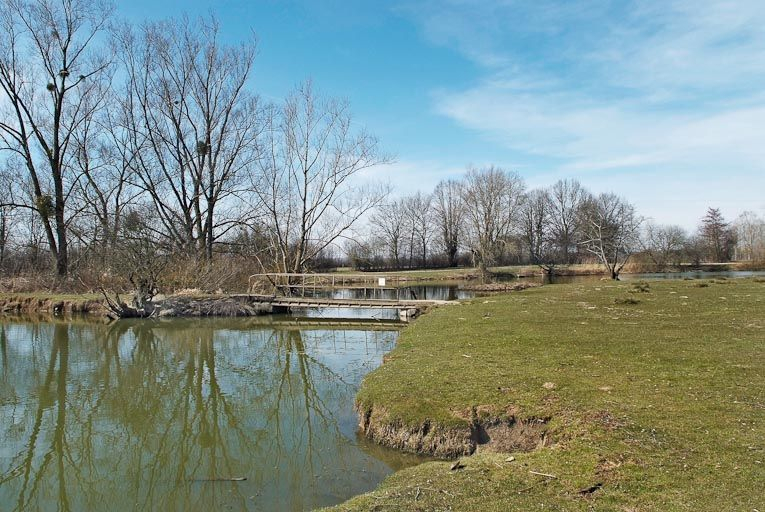 Passerelle sur une boucle de la Seille, rive gauche, à la Grande Seugnière. © Jean-Luc Duthu / Région Bourgogne-Franche-Comté, Inventaire du patrimoine - 2010