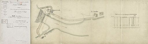 Révision du règlement du moulin de La Truchère, demande des sieurs Lappe : plan des lieux et profil en travers suivant l'axe du canal d'amende", par Gardie, ingénieur ordinaire, le 8 octobre 1895, Jozon, ingénieur en chef. © Pierre-Marie Barbe-Richaud / Région Bourgogne-Franche-Comté, Inventaire du patrimoine - 2010