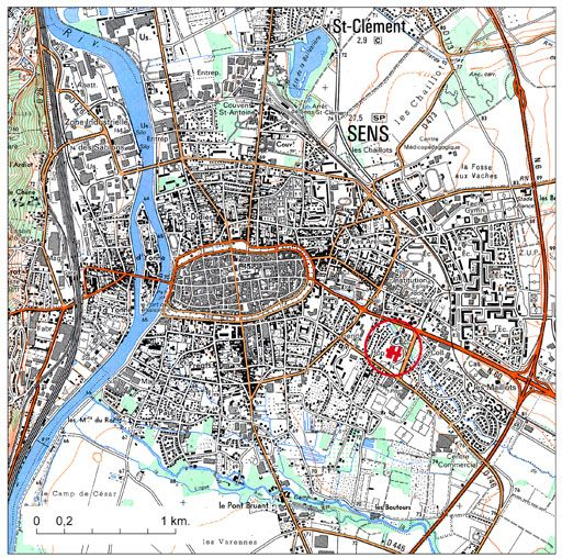 Plan de localisation, d'après la carte topographique de l'IGN au 1/2500e. © Alain Morelière / Région Bourgogne-Franche-Comté, Inventaire du patrimoine - 2010