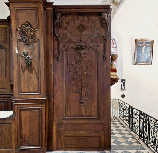 Lambris droit avant l'arcade du choeur. © Pierre-Marie Barbe-Richaud / Région Bourgogne-Franche-Comté, Inventaire du patrimoine - 2011