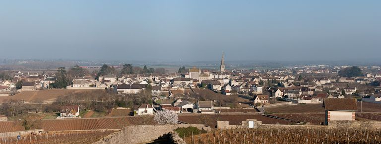 Le village de Meursault avec, au centre, l'église. © Pierre-Marie Barbe-Richaud / Région Bourgogne-Franche-Comté, Inventaire du patrimoine - 2012