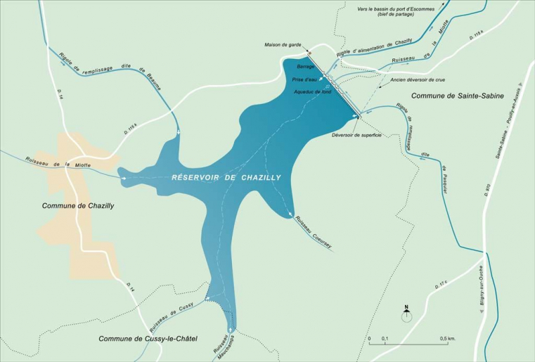 Plan schématique du réservoir de Chazilly. © Alain Morelière / Région Bourgogne-Franche-Comté, Inventaire du patrimoine - 2013
