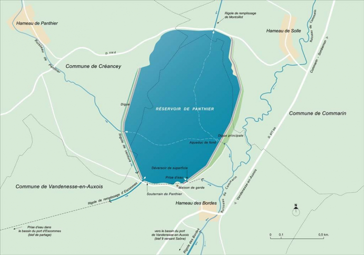 Plan schématique du réservoir. © Alain Morelière / Région Bourgogne-Franche-Comté, Inventaire du patrimoine - 2013 Plan schématique du réservoir. © Alain Morelière / Région Bourgogne-Franche-Comté, Inventaire du patrimoine - 2013