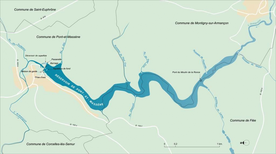 Plan schématique d'ensemble du réservoir de Pont. © Alain Morelière / Région Bourgogne-Franche-Comté, Inventaire du patrimoine - 2013