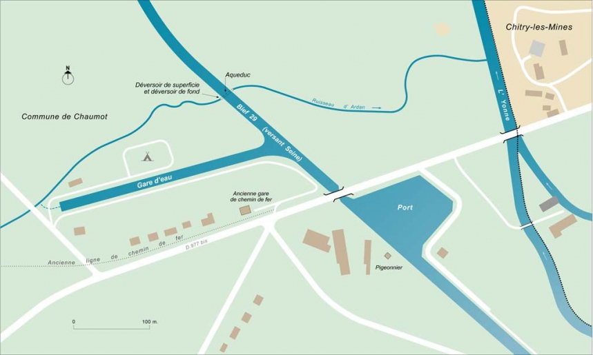 Carte schématique du port et de la gare d'eau. © Alain Morelière / Région Bourgogne-Franche-Comté, Inventaire du patrimoine - 2014