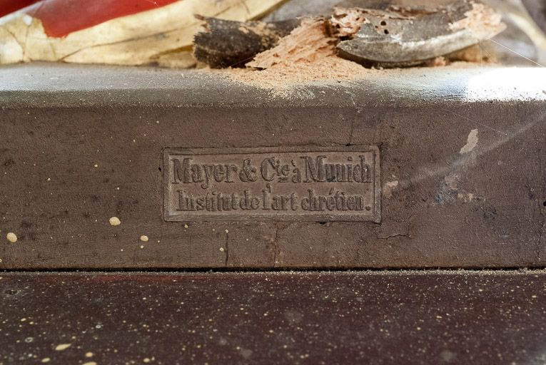 Détail de l'inscription sur la statue de sainte Philomène. © Pierre-Marie Barbe-Richaud / Région Bourgogne-Franche-Comté, Inventaire du patrimoine - 2016