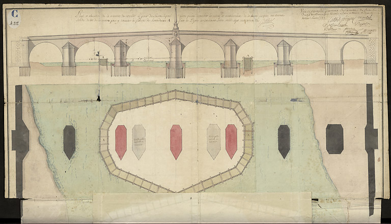 Plan et élévation de la manière de rétablir le pont de Seurre. 1731. © Petot Frédéric (reproduction) / CD21/F.PETOT/2019 - 2019 Plan et élévation de la manière de rétablir le pont de Seurre. 1731. © Petot Frédéric (reproduction) / CD21/F.PETOT/2019 - 2019