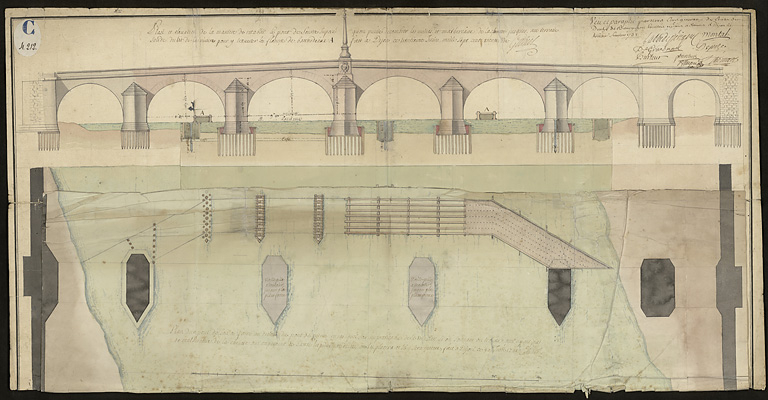 Plan et élévation de la manière de rétablir le pont de Seurre. 1731. © Petot Frédéric (reproduction) / CD21/F.PETOT/2019 - 2019 Plan et élévation de la manière de rétablir le pont de Seurre. 1731. © Petot Frédéric (reproduction) / CD21/F.PETOT/2019 - 2019