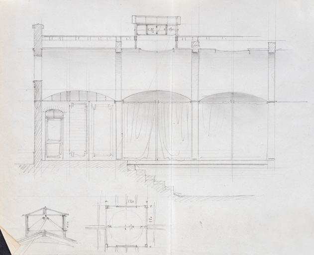 Piscine, projet, coupe longitudinale partielle (vers 1866). © Pierre-Marie Barbe-Richaud / Région Bourgogne-Franche-Comté, Inventaire du patrimoine - 2019 Piscine, projet, coupe longitudinale partielle (vers 1866). © Pierre-Marie Barbe-Richaud / Région Bourgogne-Franche-Comté, Inventaire du patrimoine - 2019
