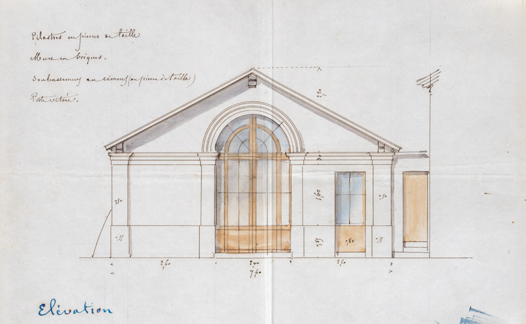 Piscine, projet, façade nord (vers 1866). © Pierre-Marie Barbe-Richaud / Région Bourgogne-Franche-Comté, Inventaire du patrimoine - 2019 Piscine, projet, façade nord (vers 1866). © Pierre-Marie Barbe-Richaud / Région Bourgogne-Franche-Comté, Inventaire du patrimoine - 2019