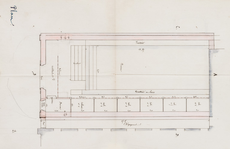 Piscine, projet, plan (vers 1866). © Pierre-Marie Barbe-Richaud / Région Bourgogne-Franche-Comté, Inventaire du patrimoine - 2019 Piscine, projet, plan (vers 1866). © Pierre-Marie Barbe-Richaud / Région Bourgogne-Franche-Comté, Inventaire du patrimoine - 2019