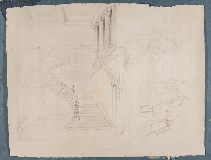 Projet pour l'escalier, esquisse. © Pierre-Marie Barbe-Richaud / Région Bourgogne-Franche-Comté, Inventaire du patrimoine - 2019 Projet pour l'escalier, esquisse. © Pierre-Marie Barbe-Richaud / Région Bourgogne-Franche-Comté, Inventaire du patrimoine - 2019