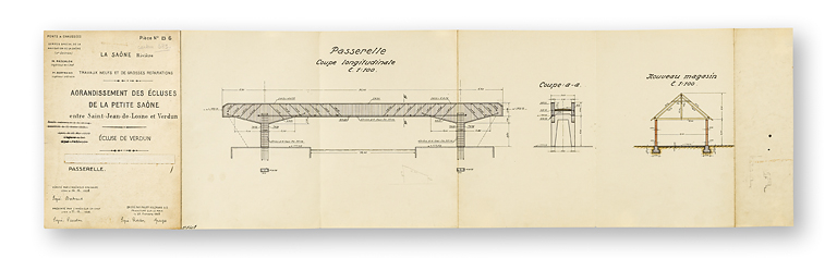 Agrandissement des écluses de la petite Saône entre Saint-Jean-de-Losne et Verdun. Ecluse de Verdun. Passerelle. © Thierry  Kuntz (reproduction) / Région Bourgogne-Franche-Comté, Inventaire du patrimoine - 2019