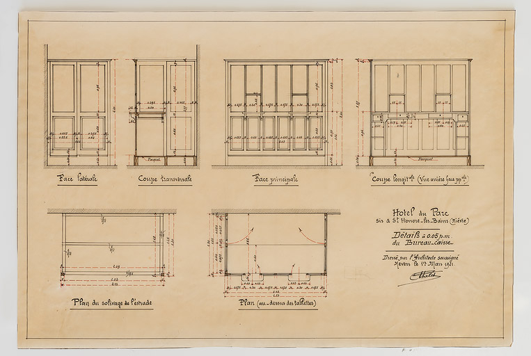 Aménagement intérieur du bureau (ancien passage), projet d'Auguste Palet (1921). © Pierre-Marie Barbe-Richaud / Région Bourgogne-Franche-Comté, Inventaire du patrimoine - 2020