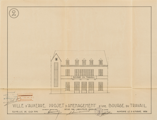 bourse du travail © Pierre-Marie Barbe-Richaud / Région Bourgogne-Franche-Comté, Inventaire du patrimoine - 2023  bourse du travail © Pierre-Marie Barbe-Richaud / Région Bourgogne-Franche-Comté, Inventaire du patrimoine - 2023