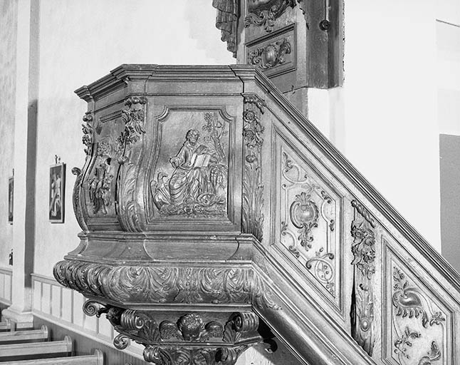 Détail de la cuve : panneau saint Jean. © Yves Sancey / Région Bourgogne-Franche-Comté, Inventaire du patrimoine - 1975