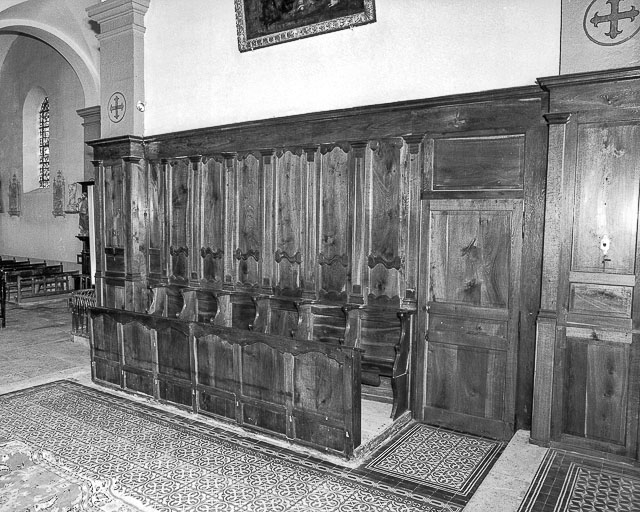 Stalles et lambris du choeur. Mur gauche. © Yves Sancey / Région Bourgogne-Franche-Comté, Inventaire du patrimoine - 1975