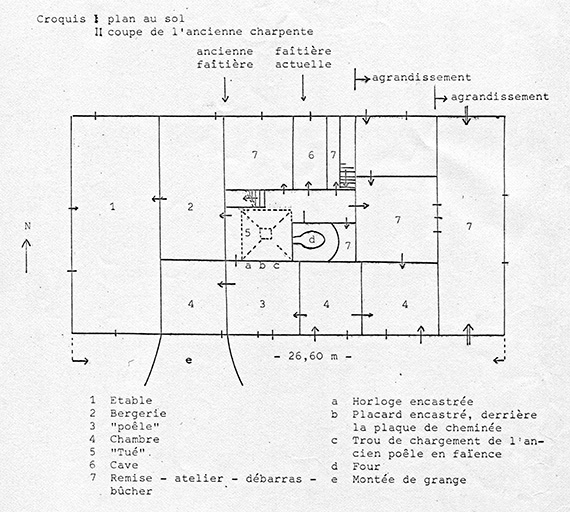 Croquis : plan au sol, 23 août 1976. © Gilbert Poinsot / Région Bourgogne-Franche-Comté, Inventaire du patrimoine - 1976