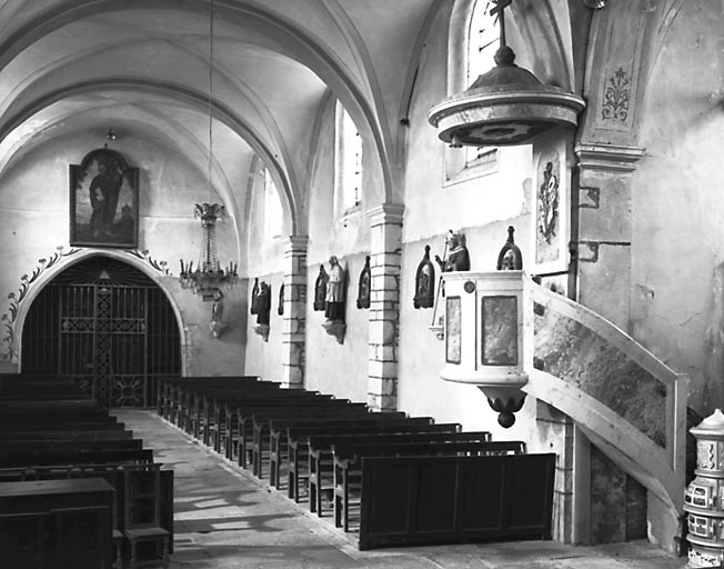 Intérieur : nef vue du choeur. © Yves Sancey / Région Bourgogne-Franche-Comté, Inventaire du patrimoine - 1976