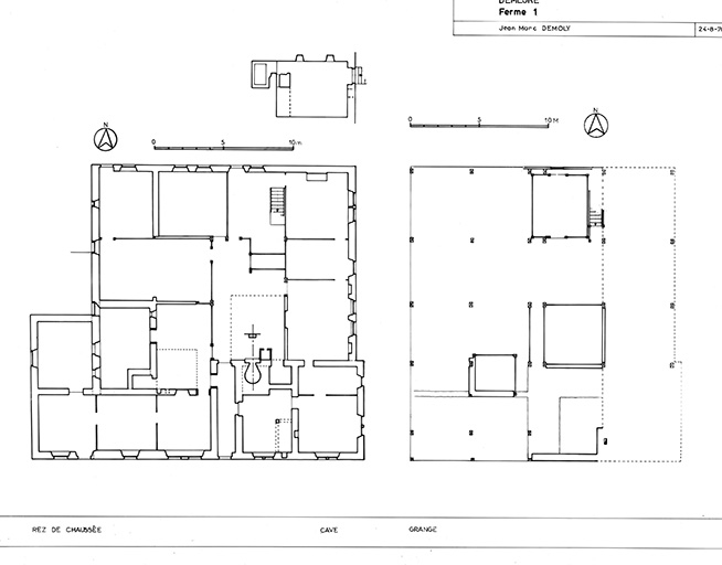 Plan au sol et plan à l'étage, au niveau de la grange.. © Yves Sancey / Région Bourgogne-Franche-Comté, Inventaire du patrimoine - 1977 Plan au sol et plan à l'étage, au niveau de la grange.. © Yves Sancey / Région Bourgogne-Franche-Comté, Inventaire du patrimoine - 1977