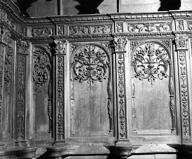 Panneaux 7, 8 et 9 des stalles nord. © Yves Sancey / Région Bourgogne-Franche-Comté, Inventaire du patrimoine - 1978