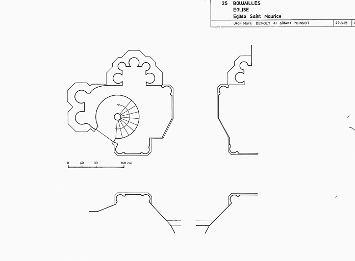 Plan des pilliers d'entrée : relevé-croquis J.-M Demoly et Gilbert Poinsot, 1975. © Dominique et Sancey Dominguez / Région Bourgogne-Franche-Comté, Inventaire du patrimoine - 1979