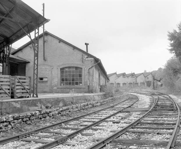 Magasin des fournitures générales et atelier des pompes depuis la voie ferrée 1981. © Yves Sancey / Région Bourgogne-Franche-Comté, Inventaire du patrimoine - 1981