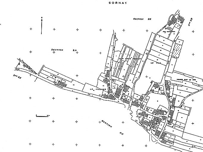 Plan portant le repérage. Extrait du cadastre de 1960, section AB. © Yves Sancey / Région Bourgogne-Franche-Comté, Inventaire du patrimoine - 1981