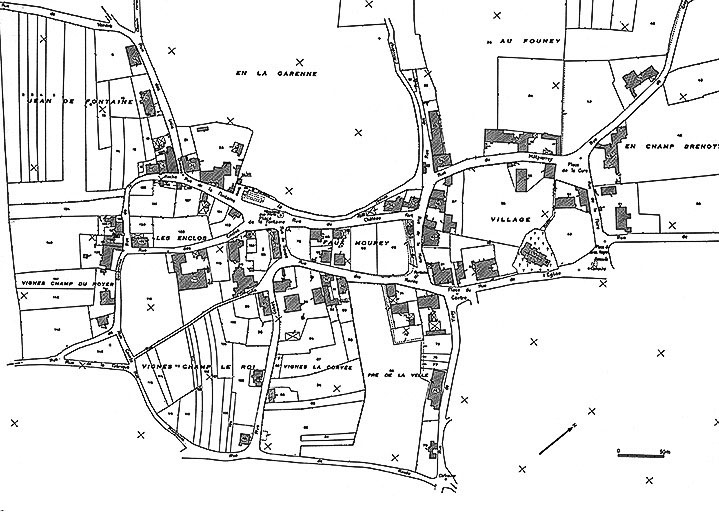 Extrait du cadastre de 1961, section AB. © Yves Sancey / Région Bourgogne-Franche-Comté, Inventaire du patrimoine - 1981