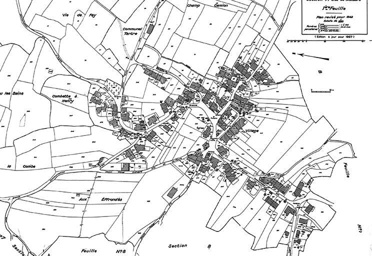Cadastre : 1942, section A (1ère feuille). © Yves Sancey / Région Bourgogne-Franche-Comté, Inventaire du patrimoine - 1982