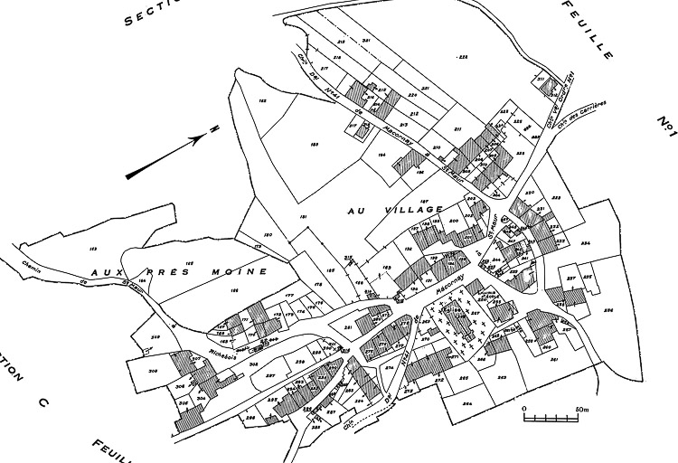 Plan cadastral : 1951, D2. échelle 1/1250. © Yves Sancey / Région Bourgogne-Franche-Comté, Inventaire du patrimoine - 1983