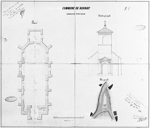 Plan, élévation principale, plan général. © Yves Sancey / Région Bourgogne-Franche-Comté, Inventaire du patrimoine - 1983