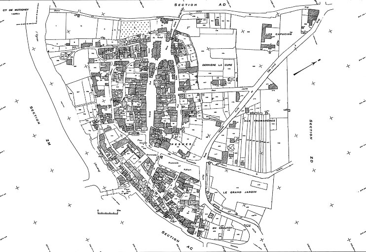Plan de référence. Extrait du cadastre de 1965, section AB. © Yves Sancey / Région Bourgogne-Franche-Comté, Inventaire du patrimoine - 1983