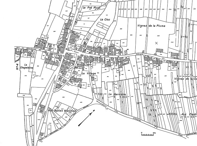 Fond de carte. Extrait du cadastre de 1939, section A3. © Yves Sancey / Région Bourgogne-Franche-Comté, Inventaire du patrimoine - 1983