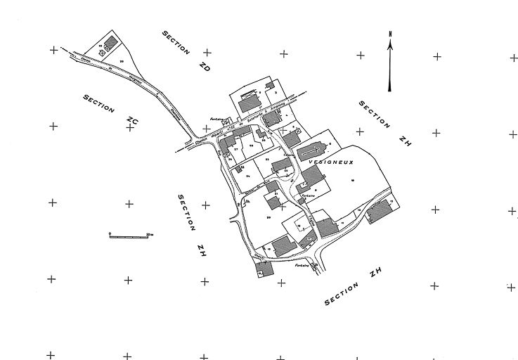 Plan cadastral, 1969, section AC, échelle 1 : 1000. © Yves Sancey / Région Bourgogne-Franche-Comté, Inventaire du patrimoine - 1985
