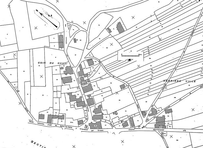 Plan cadastral, 1968, section AB, échelle 1 : 1000. © Yves Sancey / Région Bourgogne-Franche-Comté, Inventaire du patrimoine - 1985