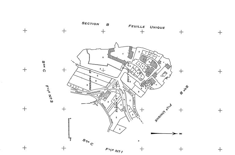 Plan cadastral, 1966, section AB, échelle 1 : 1000. © Yves Sancey / Région Bourgogne-Franche-Comté, Inventaire du patrimoine - 1985