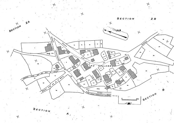 Plan cadastral, 1966, section AB, échelle 1 : 1000. © Yves Sancey / Région Bourgogne-Franche-Comté, Inventaire du patrimoine - 1985