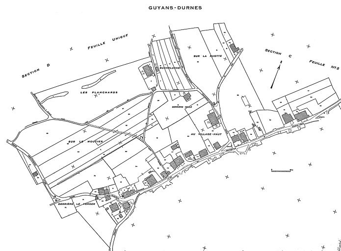 Plan cadastral, 1967, section AB, échelle 1 : 1000. © Yves Sancey / Région Bourgogne-Franche-Comté, Inventaire du patrimoine - 1985
